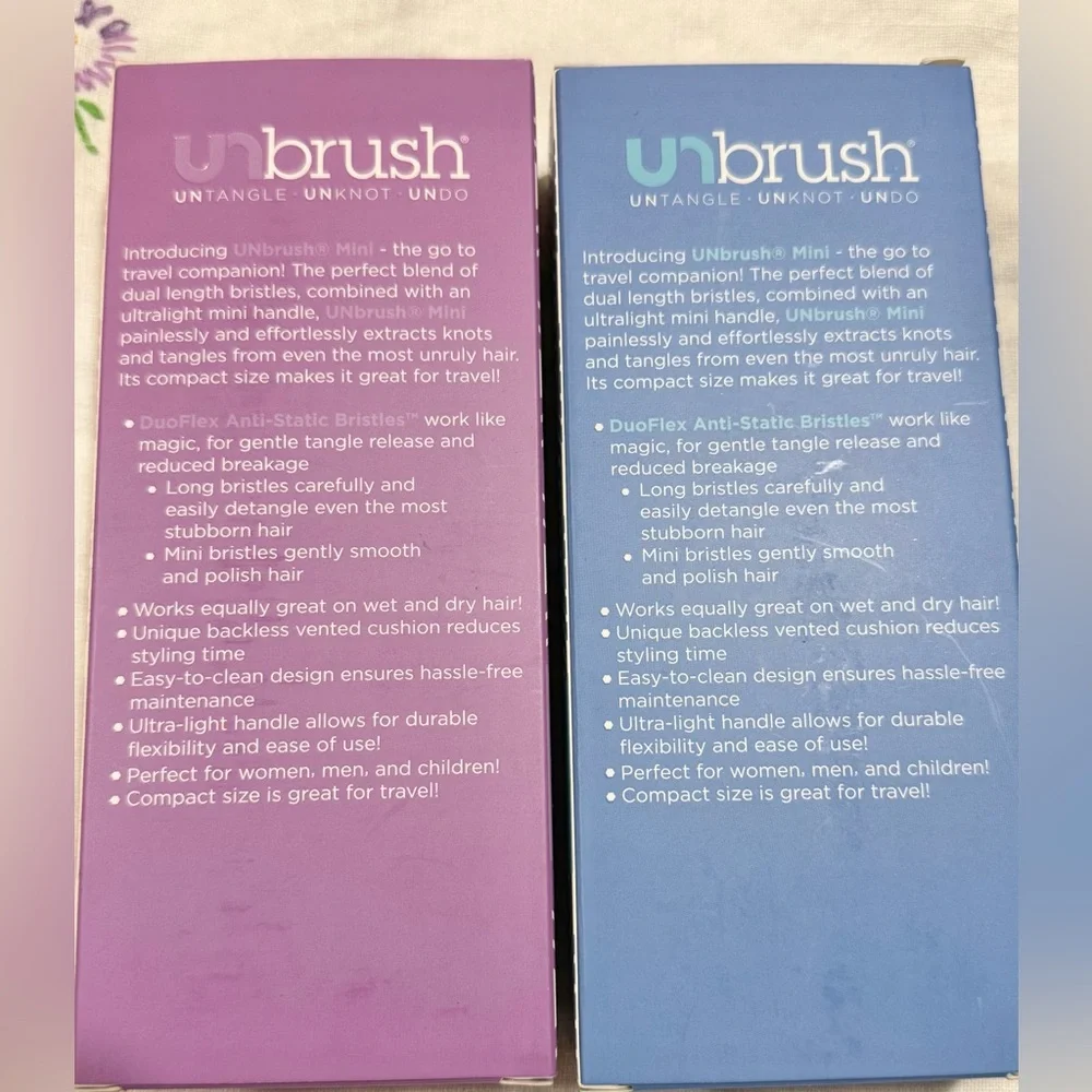 2 FHI Unbrush Mini glitter collection brushes in purple & sapphire